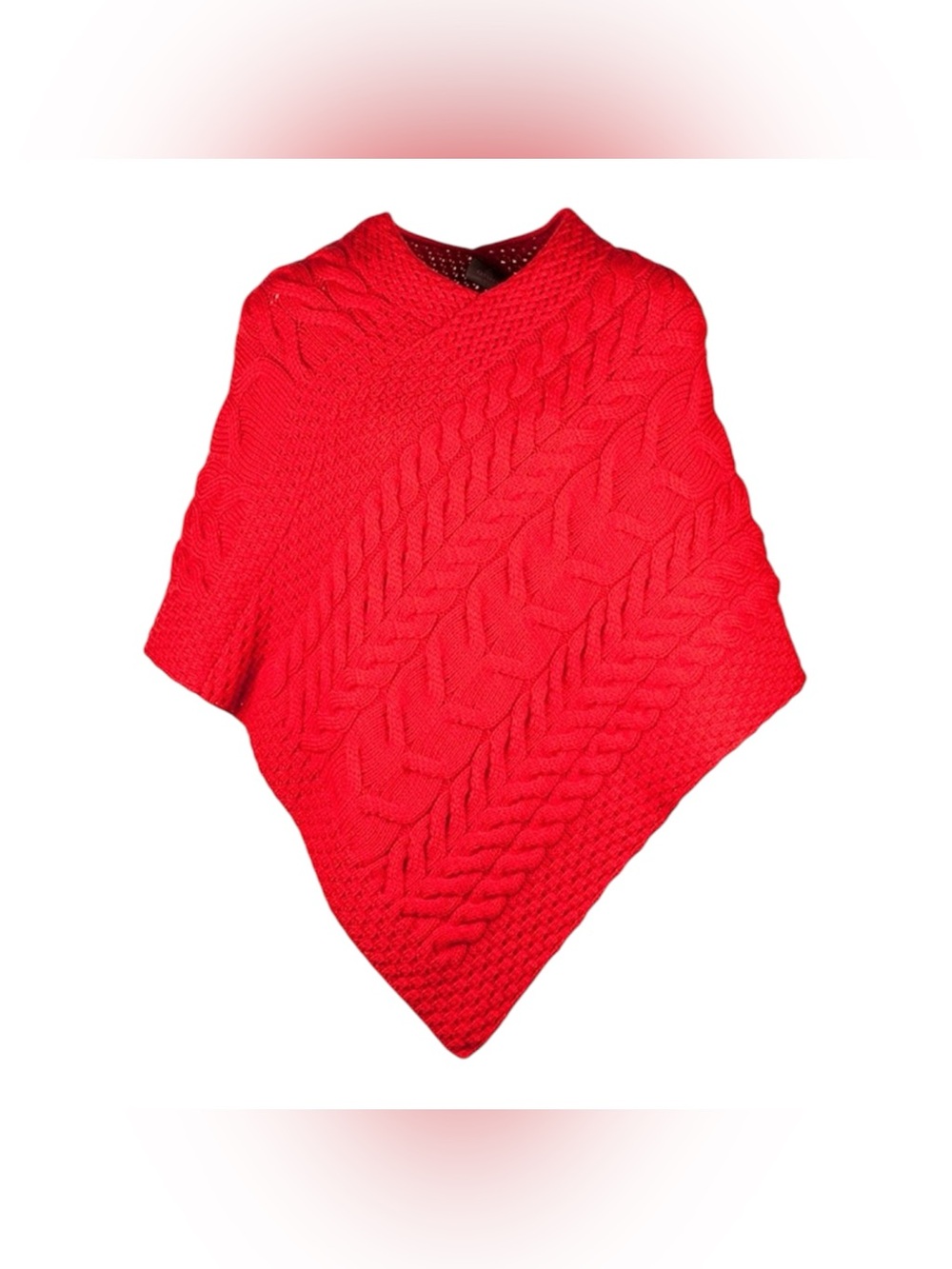 Aran Woollen Mills 100% Meniro Wool Asymmetrical Red Cable-Knit Poncho Sweater L
